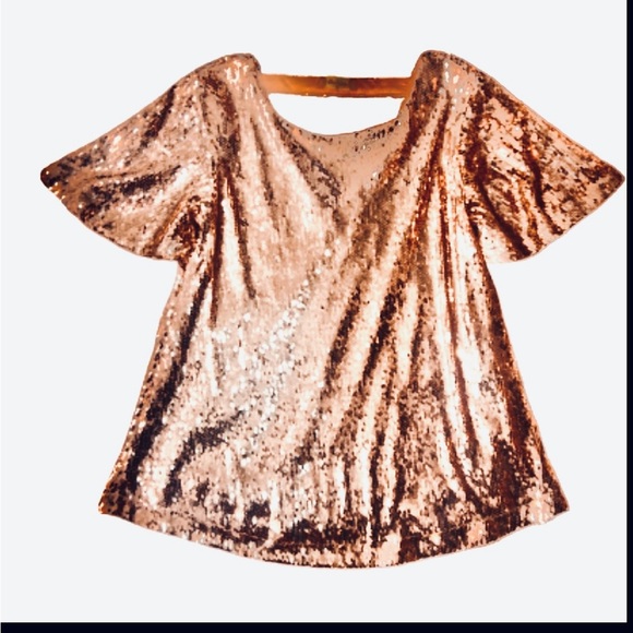 Altar'd State Shimmering Gold Sequin Shortsleeve Blouse - Picture 1 of 9